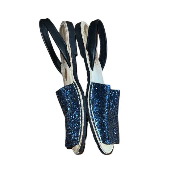 Menorquina Blue Glitter and Black Leather Women’s Sandals Size 39 - Picture 3 of 5